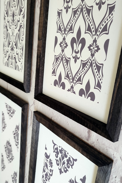 Tooall Modern Patterned 4-Piece Painting Set, 3 mm Mdf, Black Wooden Frame, Uv Printing