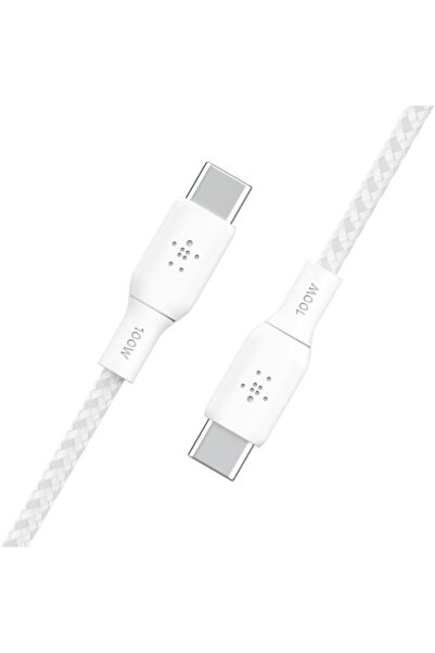 Belkin Örgülü USB-C - USB-C Kablosu 100W 2 Metre Beyaz USB-IF Sertifikalı Type-C Kablo