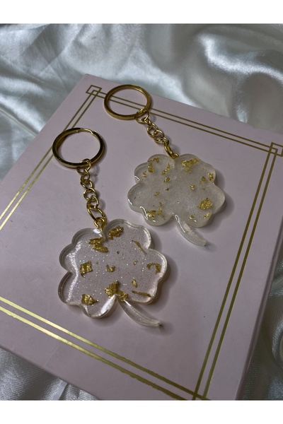 TATLIŞ سلسلة مفاتيح لاكي مصنوعة يدويًا من الإيبوكسي 4 أوراق البرسيم، قطعة واحدة