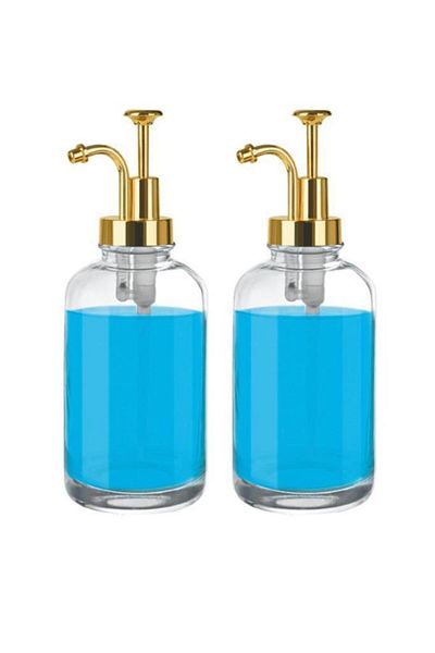 Digithome 2-Piece Glass Liquid Soap and Lotion Detergent Bottle with Gold Stopper Soap Dispenser 500 ml Gold C1-1-289