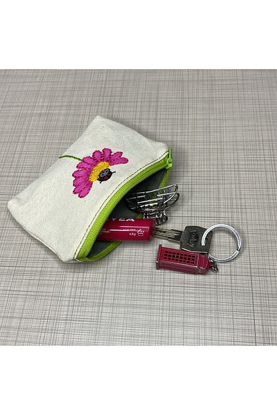 Handream Flower and Ladybug Detailed Handmade Wallet/Multipurpose/Gift Bag