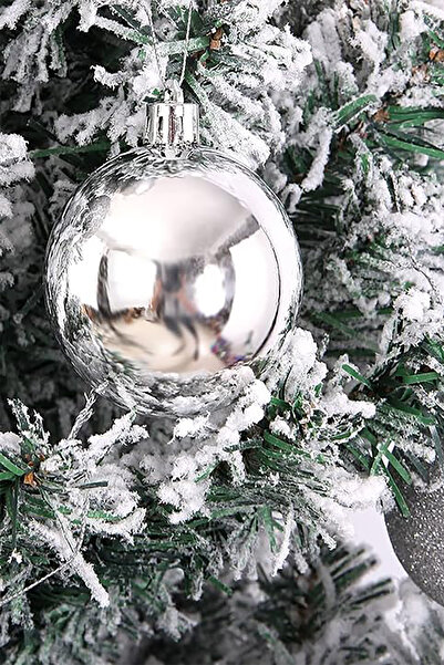 Parti dolabı Σετ 4 τεμαχίων 10 εκ. Χριστουγεννιάτικο ασημένιο στολίδι με μπάλα από πεύκο Μεγάλο μέγεθος Πρωτοχρονιάτικο Χριστουγεννιάτικο διακοσμητικό γυαλιστερό στολίδι με μπάλα