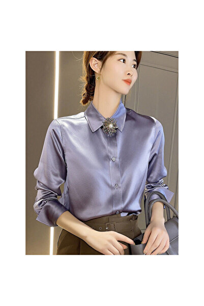 atn store Boby Silk - %100 Ipek Kadın Gömlek - Tam Kalıp Pensli