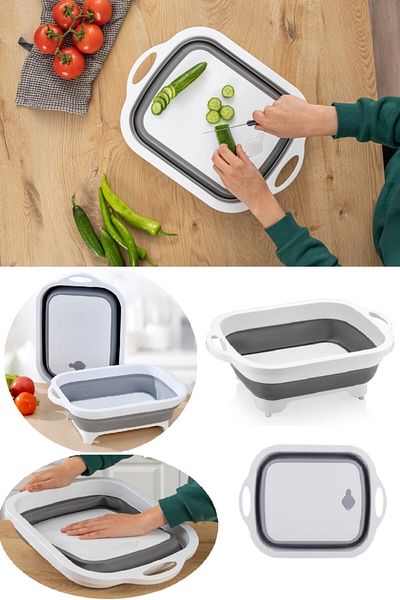 Meleni Home Foldable Cutting Board - Basin with Strainer - Accordion Cutting Board