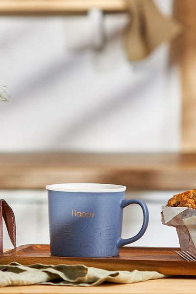 Emsan Navy Blue Happy New Bone Mug - 350 Ml