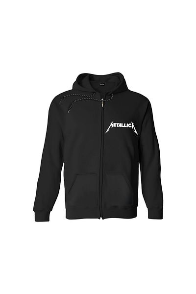 Orijin Tekstil Metallica San Francisco Est 1981 Черен суичър с качулка и цип с щампи отпред и отзад