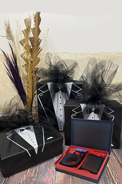 Çt Çeyizci Tekstil Damat Kutusu Smokin Model 3'lü Damat Bohçası Hediyeli Siya...