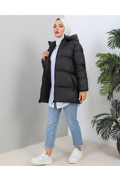 KMKkombin KMKKOMBIN WOMEN'S OVERSIZE SIDE ZIPPER DETAIL FRONT ZIP Closure Inflatable Coat