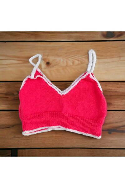 Sublime Butik Πλεκτό στο χέρι Ροζ-Λευκό Crop