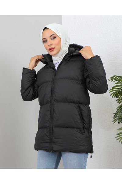 KMKkombin KMKKOMBIN WOMEN'S OVERSIZE SIDE ZIPPER DETAIL FRONT ZIP Closure Inflatable Coat