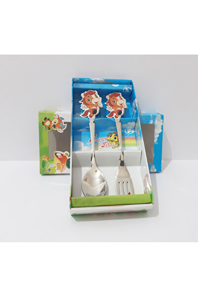 renkli çiçekler Bebek Çocuk İçin Paslanmaz Çelik Karikatür Dekorlu Kaşık Çatal