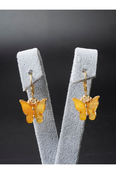 TURBİJ Trendy Women's Butterfly Figured Yellow Color Dangle Earrings