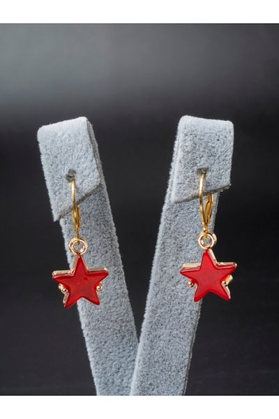 TURBİJ Red Trend Women's Earrings - Star Figure Dangle