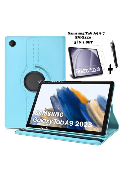 m.tk moveteck Galaxy Tab A9 8.7 inç/A11 Wi-Fi Uyumlu Kılıf 360 Dönebilen Standlı Kapak Ekran Koruyucu Cam Sm-x133