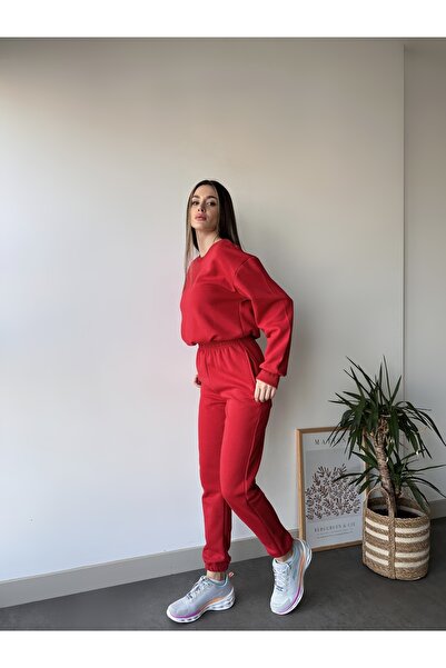 SELF CONTROL WOMEN'S THREE THREAD WAIST ELASTIC CROP ZERO COLLAR TRACKSUIT SET