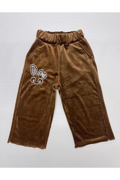 CANBİX Pantaloni din catifea din lycra brodat iepure pentru fete