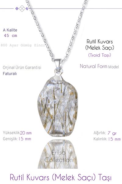 Tesbih Atölyesi Certified Timbil Model Rutile Quartz Stone Necklace (Angel Hair)