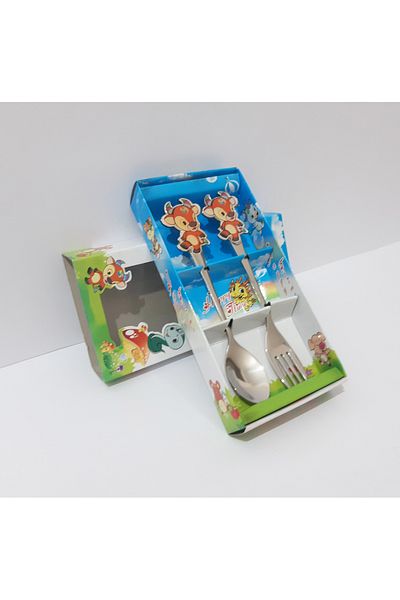 renkli çiçekler Stainless Steel Cartoon Decorated Spoon Fork for Baby Child