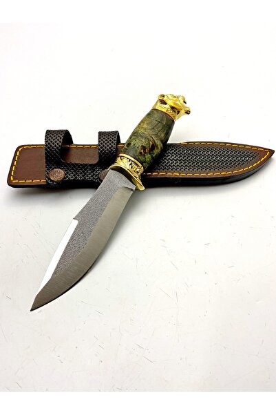göcen El yapımı Epoksi Kabzeli Kurt Motifli Paslanmaz Çelikten Kamp Bıçağı