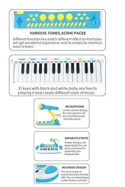 welcomein MP3 Çalar Destekli 24 Tuşlu Oturaklı Mikrofonlu Mini Piyano