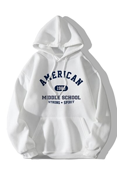 MOONBULL Unisex White American 1983 Φούτερ με στάμπα με κουκούλα