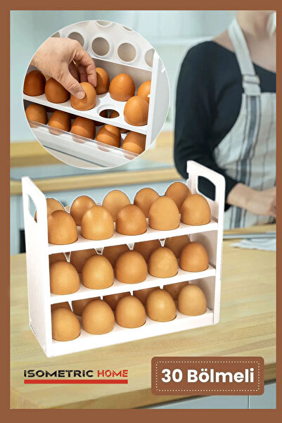 isometric 30 Bölmeli Yumurta Kutusu 3 Katlı Yumurtalık Buzdolabı Organizeri S...