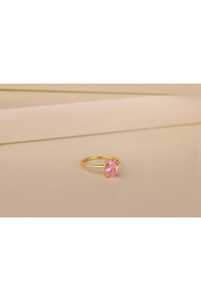 Akgül Silver Pembe Turmalin Zirkon Oval Altın Kaplama Gümüş Yüzük