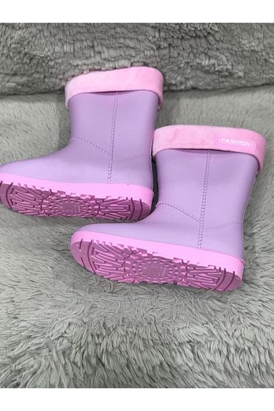 Metin Ayakkabı Tos Pink Outer Material Plastic Inner Material Furry Rain and Snow Boots for Children