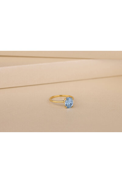 Akgül Silver Mavi Topaz Zirkon Oval Altın Kaplama Gümüş Yüzük