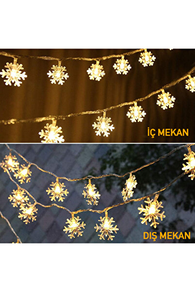 ROBEVE Kar Tanesi Led Işık Yılbaşı Aydınlatma Dekorasyon Işık Dekorasyon Aydınlatma Pilli 5 Metre Led Işık