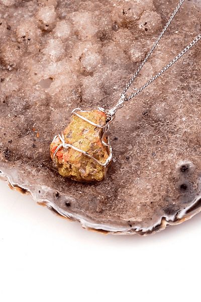 Tesbih Atölyesi Raw Unprocessed Unakit Stone Necklace - Certified and Wire Wrapped