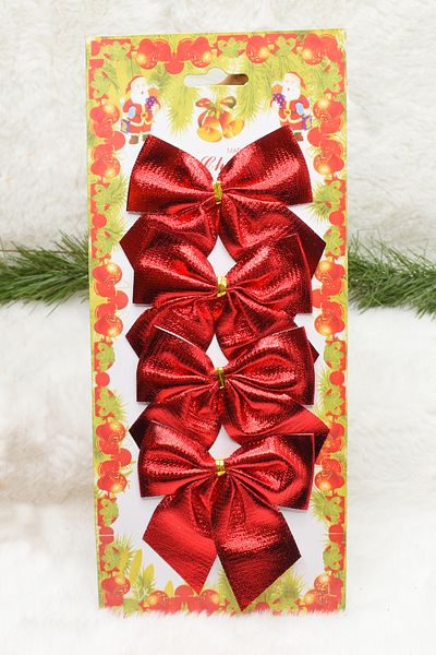 Waldern 4-Piece Red Ribbon Christmas Pine Tree Ornament 9cm