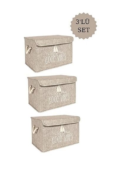 Emir-AYDIN 3 PCS Multi-Purpose Mini Box with Felt Lid Storage Box 35x24x24 Cm