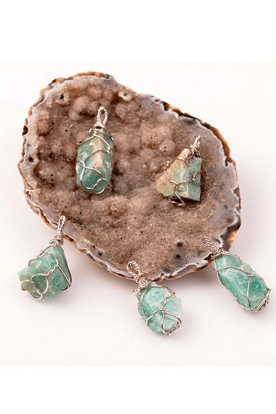 Tesbih Atölyesi Certified Wire Wrapped Raw Amazonite Stone Necklace