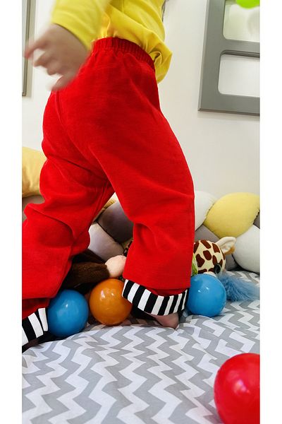 TD Collection Velvet Christmas Themed Girl's Boy's / Baby Trousers Red Color Striped Leg