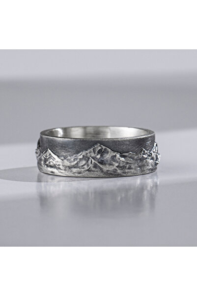 Akgül Silver Dağ Desenli Gümüş Erkek Alyans Yüzük