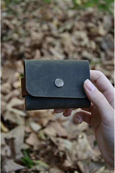 Mess collection El Yapımı Hakiki & Gerçek Deri Tek Çıtçıtlı Yatay Kartlık/kiş...