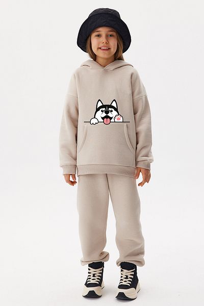 ADA BEBEK ÇOCUK Oversize Cotton Hello Dog Top and Bottom Set