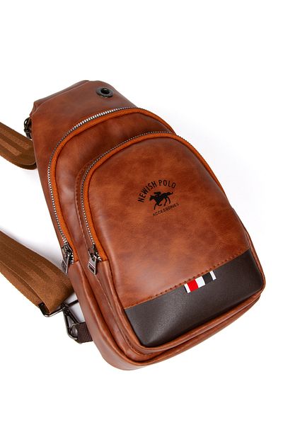 NEWISH POLO ACCESSORIES Нова кожена унисекс чанта през рамо, чанта за гърдите, чанта за през рамо с изход за слушалки, ежедневна, с една дръжка