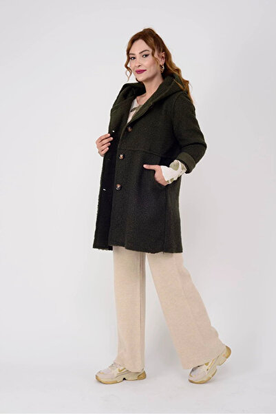 buyi KADIN DÜĞMELİ KAPÜŞONLU BÜRÜMCÜK KABAN