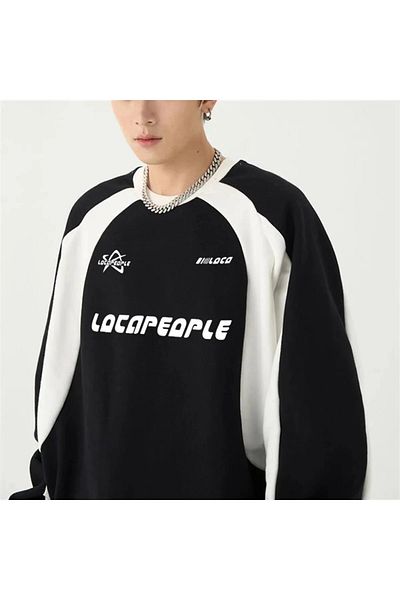 Gofeel Unisex Y2k Tech Locapeople εμπριμέ μαύρο φούτερ με λαιμόκοψη