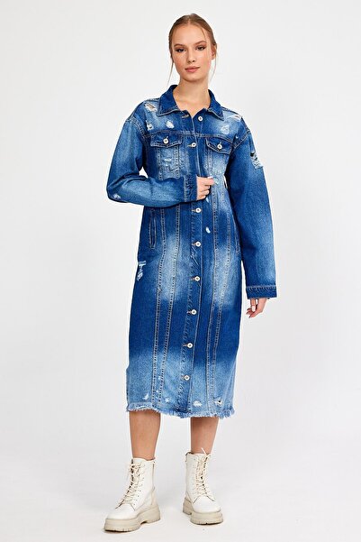ALEXANDERGARDI ÖZEL KOLEKSİYON DÜĞMELİ DENİM GÖMLEK ELBİSE (3025)