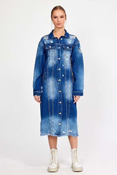 ALEXANDERGARDI ÖZEL KOLEKSİYON DÜĞMELİ DENİM GÖMLEK ELBİSE (3025)