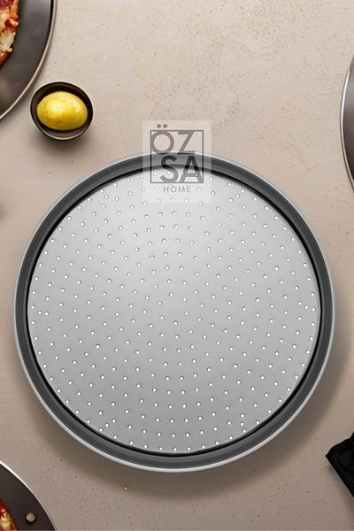ÖzSa Home 2 Pieces 32cm Perforated Pizza Tray Lahmacun Pita Tray 32 cm 2 Pieces Steel Pizza Tray