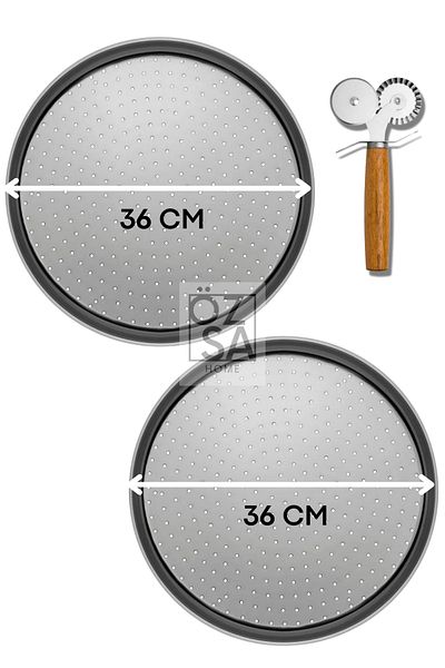 ÖzSa Home 2 Pieces Large Perforated Pizza Tray Lahmacun Pita Tray 36cm Bamboo Double Sided Pizza Roulette Set