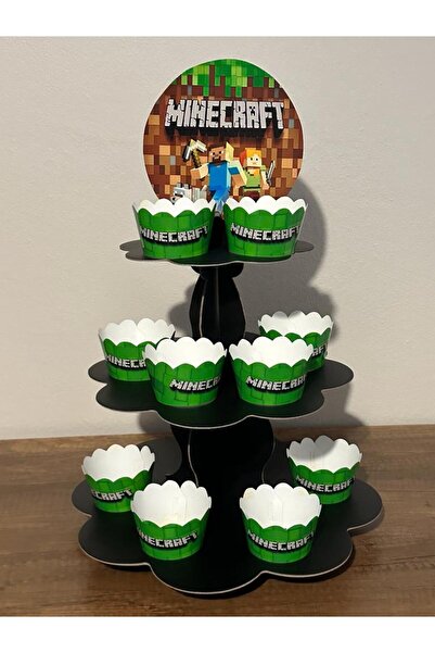 Okarttasarım Minecraft Cupcake Standı Ve 10 Adet Cupcake Sargısı