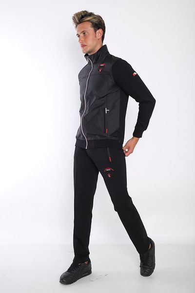 NEED LİFE Men's Black Comfortable Fit Stand Collar Quilted Embroidery Detailed Tracksuit Set