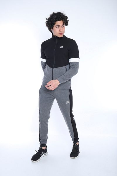 NEED LİFE Men's Gray Black Color Detailed Bottom Top Zippered Pocket Slim Fit 2 Thread Tracksuit Set