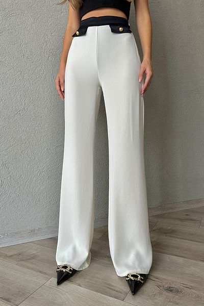 Seda Yalçın Atelier Black Transitional Trousers with White Waist Part and Pockets