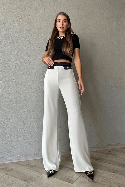Seda Yalçın Atelier Black Transitional Trousers with White Waist Part and Pockets